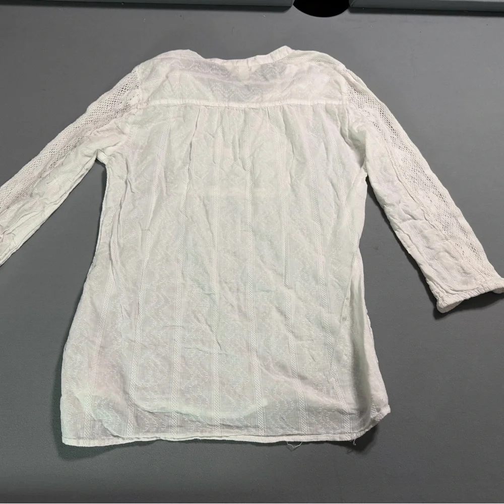 White Lace Tunic Top Boho Cottagecore Embroidered Blouse - Picture 6 of 6